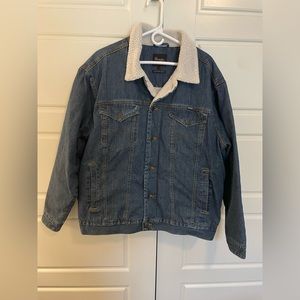 Mens Wrangler Large L Fleece Lined Denim Jacket Vintage Corduroy